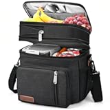 Expandable Lunch Box for Women Men &vert; Adult Lunchbag Cooler Tote Bag with Adjustable Shoulder Strap &vert; Insulated Reusable Womens Lunch Bags for Work Camping Beach &vert; 16L&comma; Black