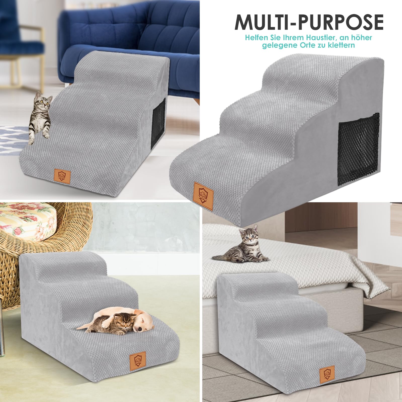 Myiosus Escalera para Perros y Gatos de 3 Peldaños, Escalera para Mascotas Pequeños, Esponja de Alta Densidad para Sofá Cama