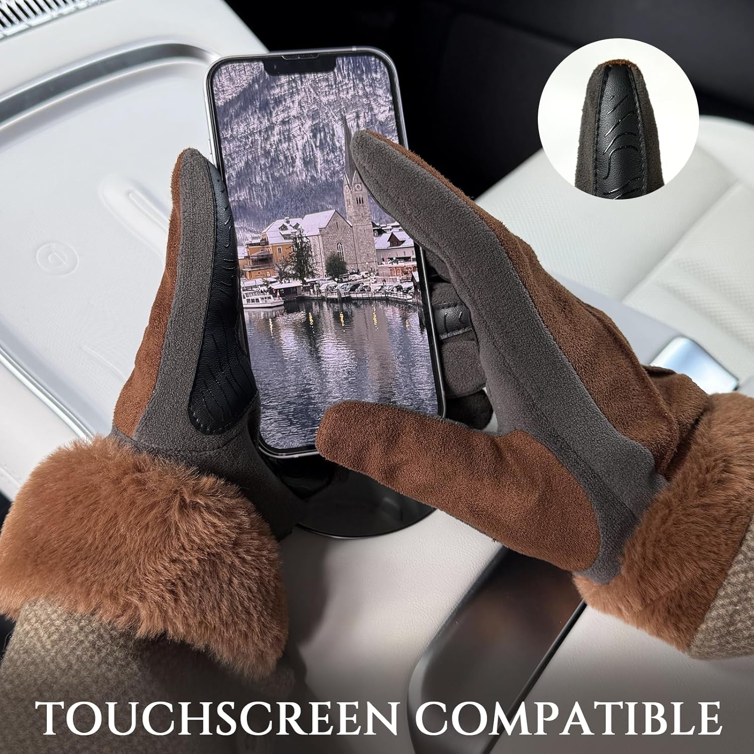 Women's Fleece Gloves Warm Winter Stretch Touchscreen Glove Microsuede with Faux Fur Cuff for Cold Weather - Image 4