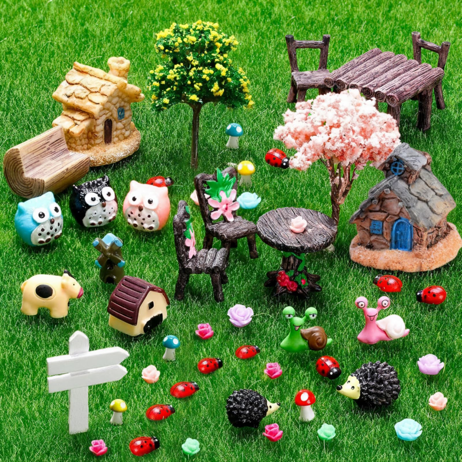 Skylety 64 Pieces Miniature Garden Accessories Mini Animals Ornament Kit Animal Figurines Miniature Micro Landscape Accessories for House Decoration Plant House Decor