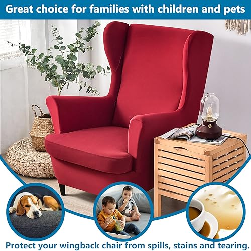 Miniatura 3 de HZDHCLH Fundas para silla Wingback, 2 piezas, fundas elásticas de elastano para sillón de sala de estar, sofá Washalbe (borgoña)
