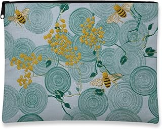 Botanical Makeup Bag, Blue Circles Honey Bees...