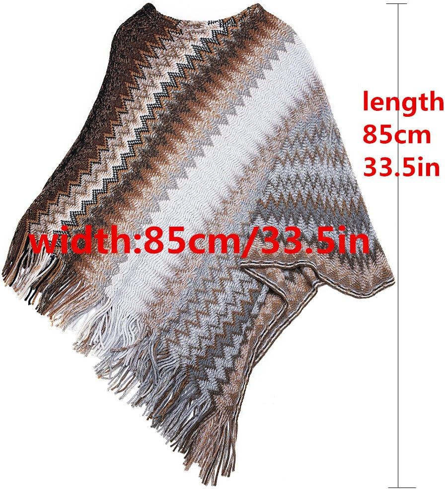SherryDC Women's Zig-Zag Knit Tassel Fringed Pullover Poncho Sweater Cape Shawl Wrap - Image 5