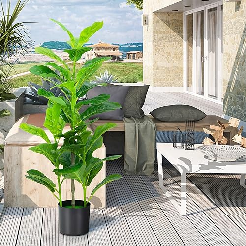 Miniatura 5 de Paquete de 2 árboles artificiales de higuera de hoja de violín de 35.5 pulgadas, con 32 hojas, árboles falsos decorativos para interiores