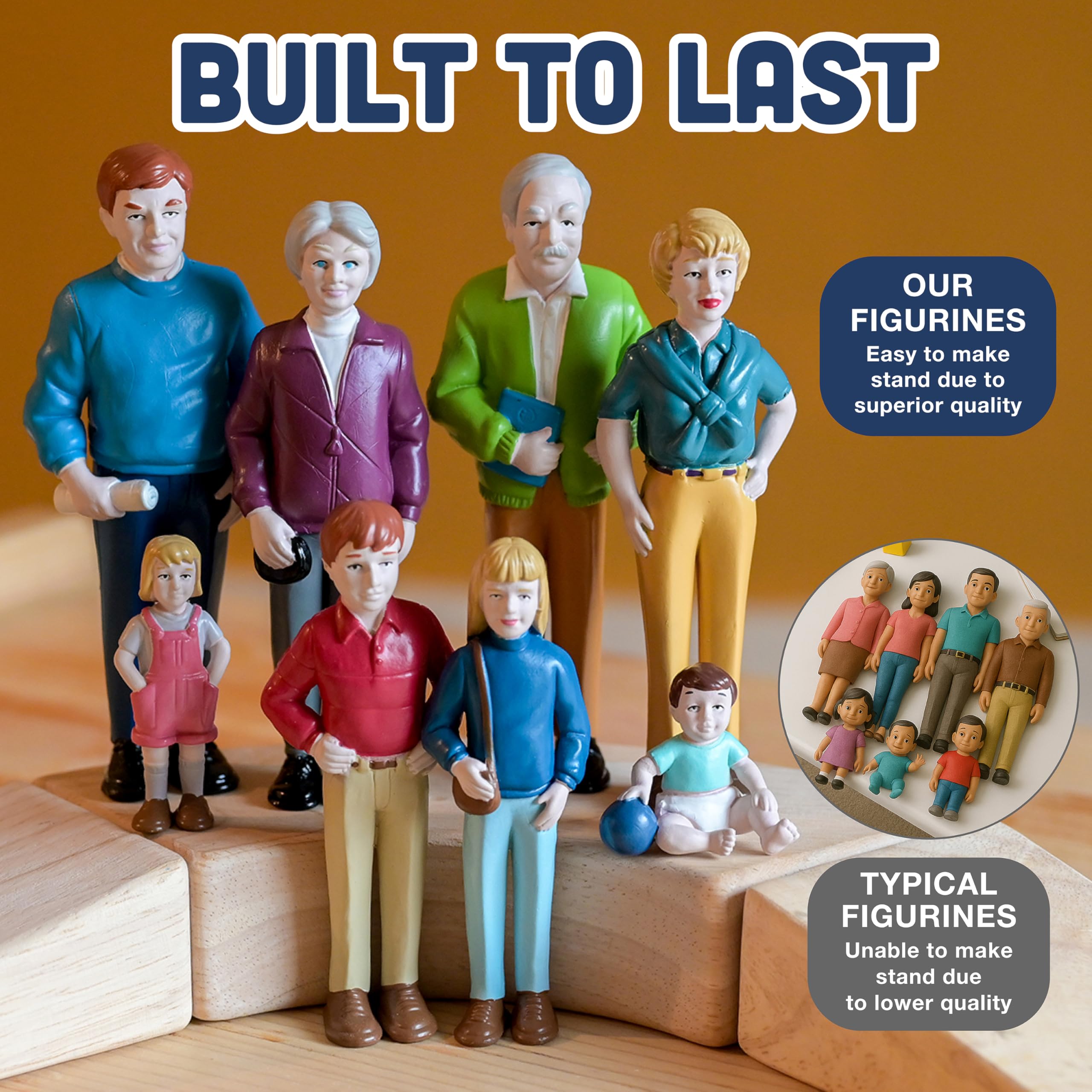 Creative Minds Marvel Education Caucasian Family Toy Figure Set for Kids Ages 3+, Set of 8 Inclusive and Diverse Dollhouse Toy Figurines, Multicolor