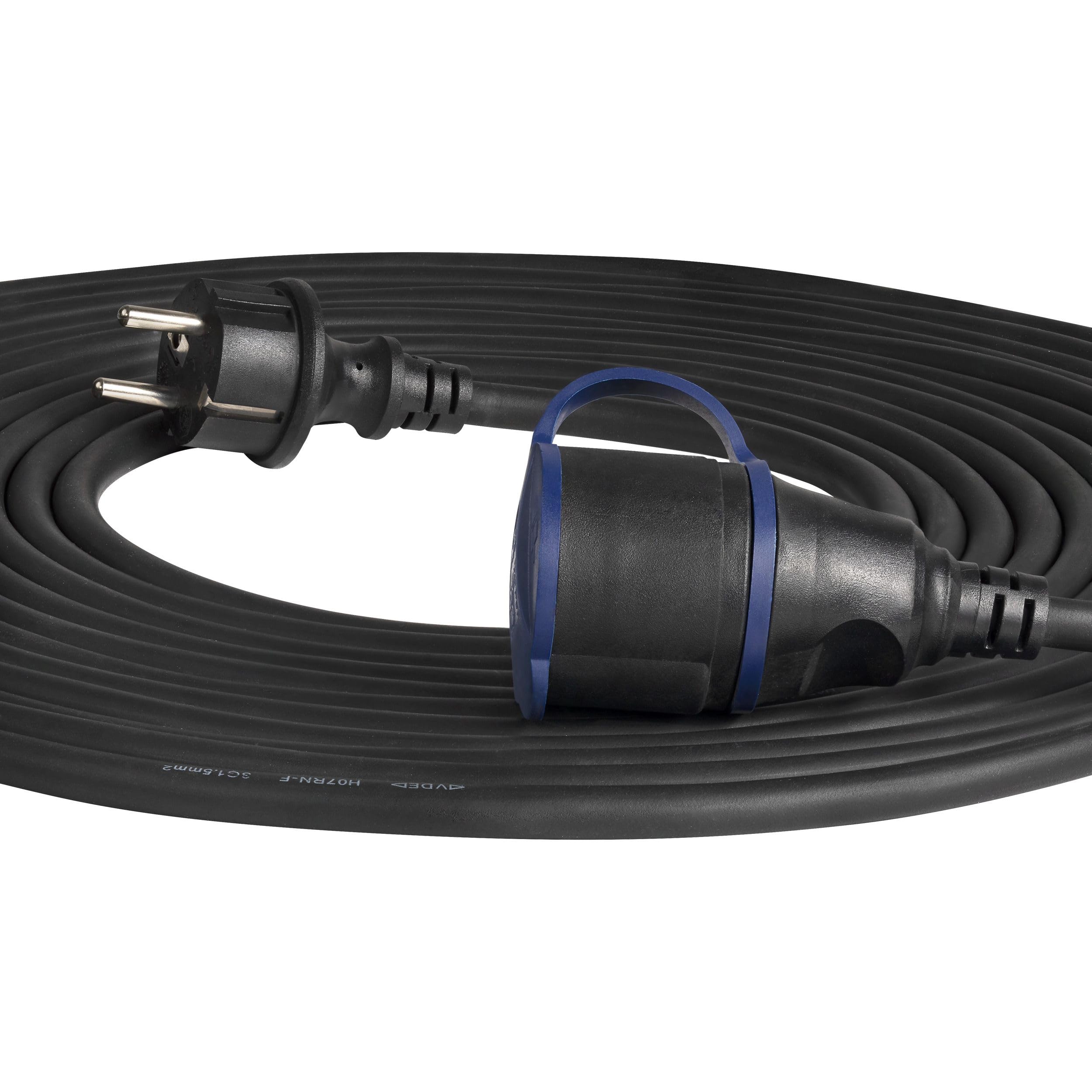 Rallonge électrique en caoutchouc 30 m pour extérieur - H07RN-F IP44 - Protection contre les projections d'eau - 3680 W - Avec sécurité enfant - Câble d'alimentation robuste pour jardin, chantier et