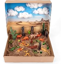 Duraaamo 32 Pcs Desert Diorama Kit Habitat Project Supplies Desert Diorama Animals Figures Reptiles Lizard Snake Cactus Camel Trees Model Kit DIY Craft School Project Preschool Learning Activity