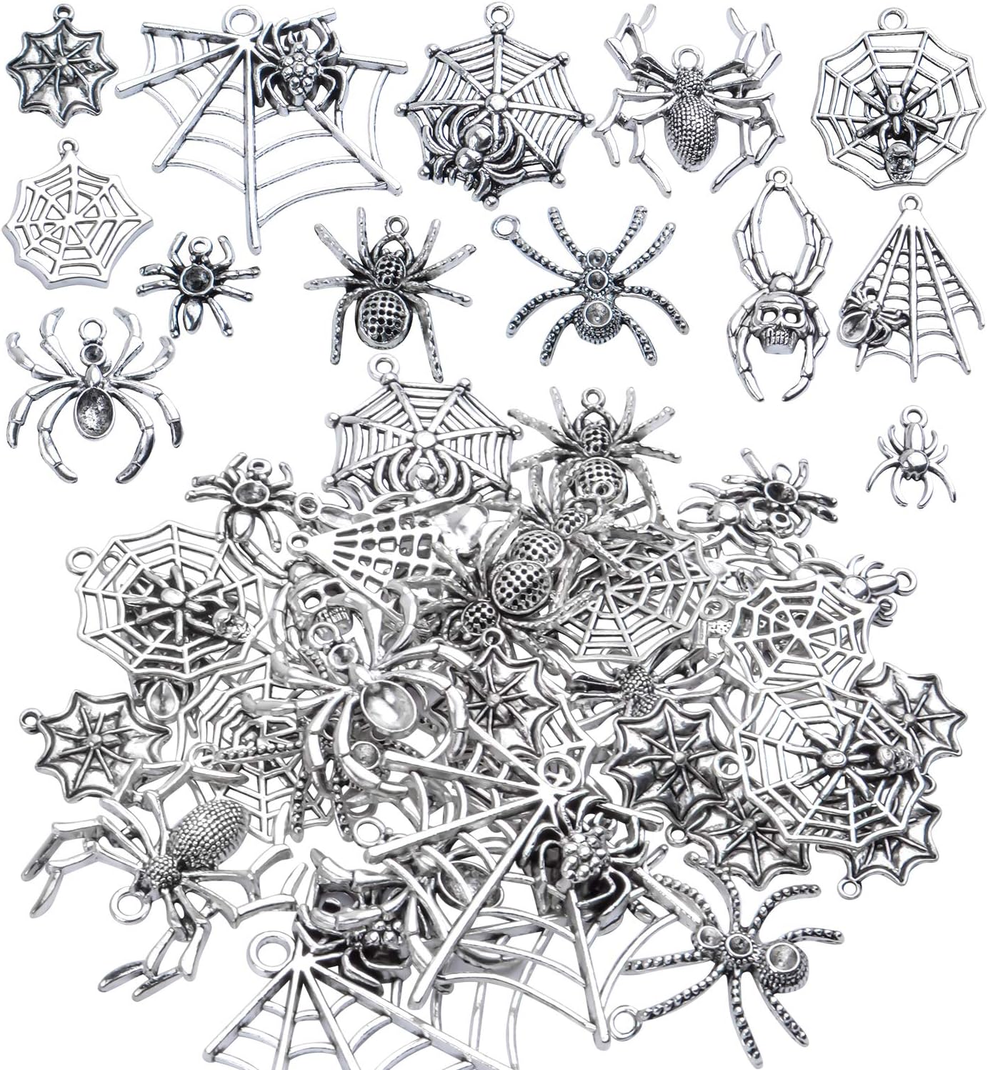 Spider charms,100g (25-40pcs) antique silver spider charms tibeta…