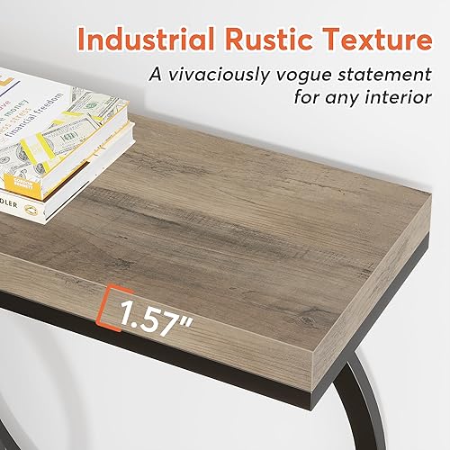 Miniatura 6 de Tribesigns Mesa consola industrial, mesa de entrada de 55 pulgadas con marco de metal geométrico, mesa de sofá estrecha y larga de madera para sala