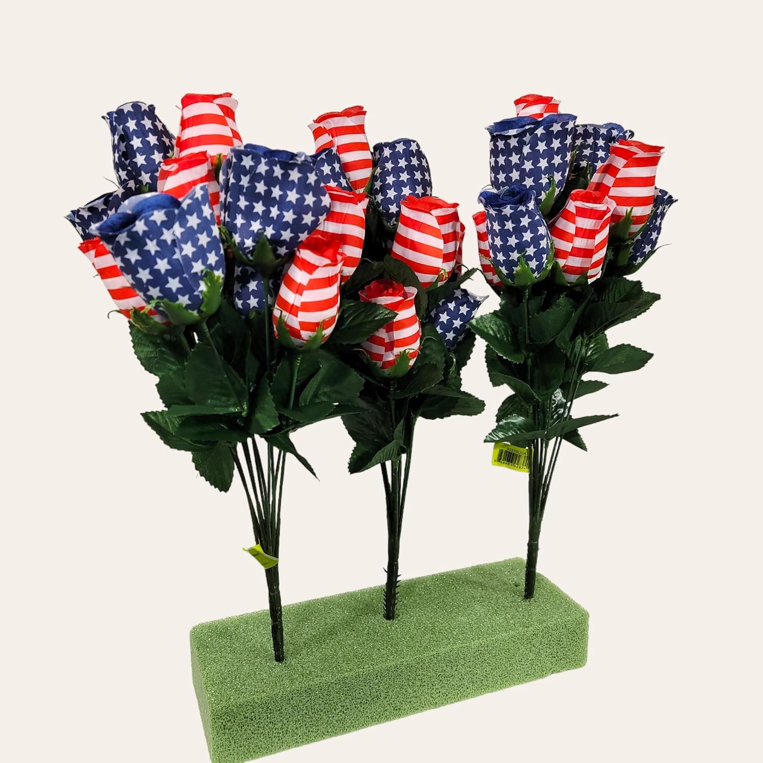 Generic Lot of 3 17"" Artificial Flower Bushes 11 Bloom Stars and Stripes Patriotic Silk Rosebud Bushes for Floral Craft Supply