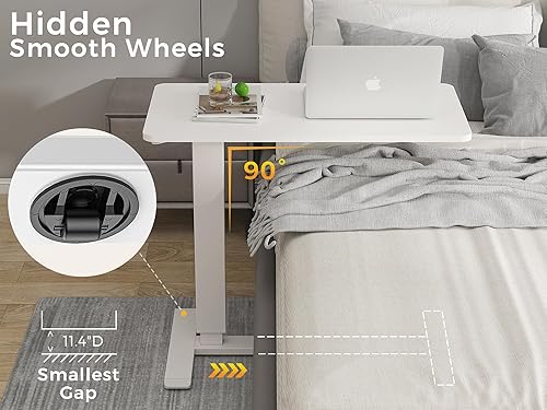 Miniatura 7 de Mesa plegable para colocar sobre la cama con ruedas, mesa de noche médica ajustable en altura con resorte de gas, escritorio grande para laptop,