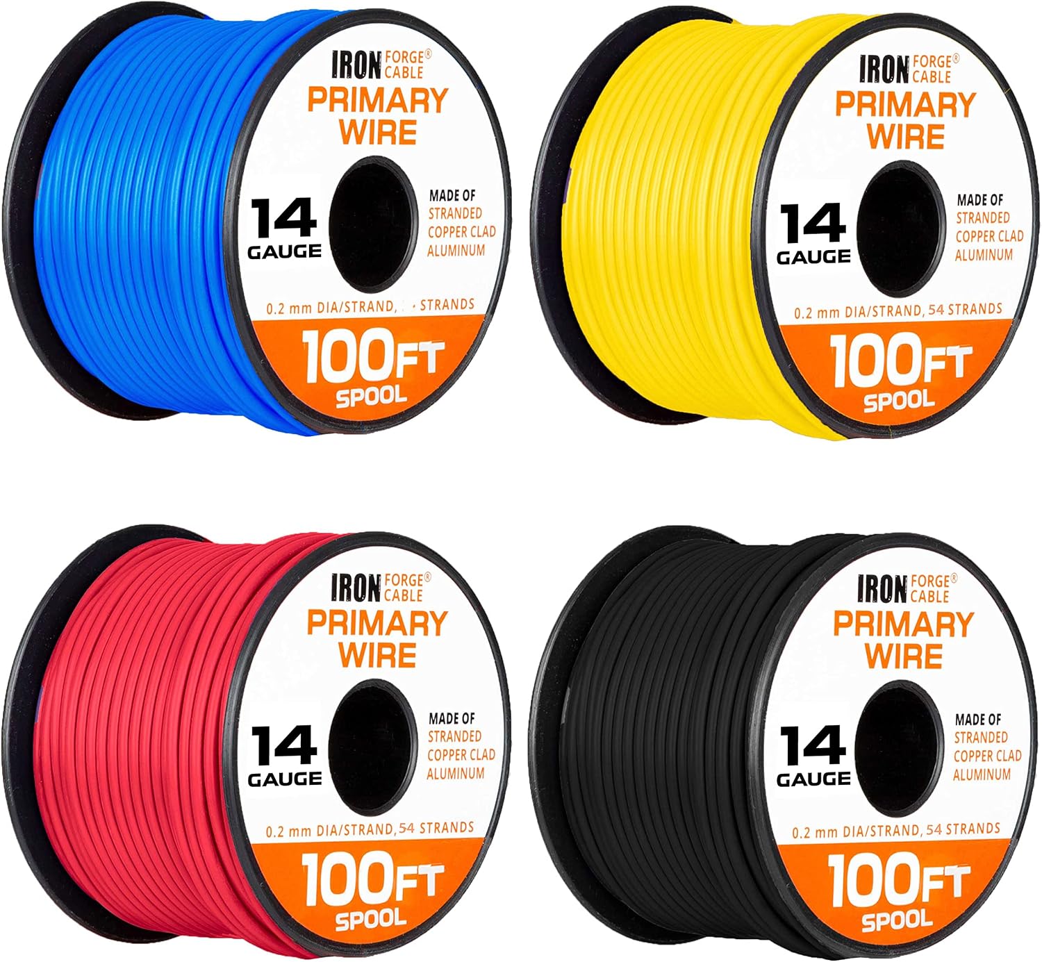 14 Gauge Primary Automotive Wire - 4 Roll Assortment Pack - 100 Ft of Copper Clad Aluminum Wire per Roll