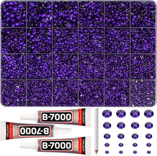 31000Pcs Purple Rhinestones for Bedazzling, Multi Sizes 2-6mm Flatback Gems Bedazzle Set with B7000 Glue, Flat Back Resin Diamond Crystal Gemstone Rhine Stone Jewel for Crafting Clothes