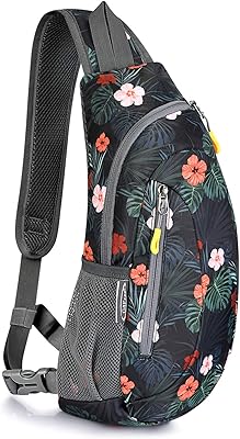 Sling Bags Men Shoulder Backpack Small Cross Body Chest Sling Backpack(Black Base Floral)