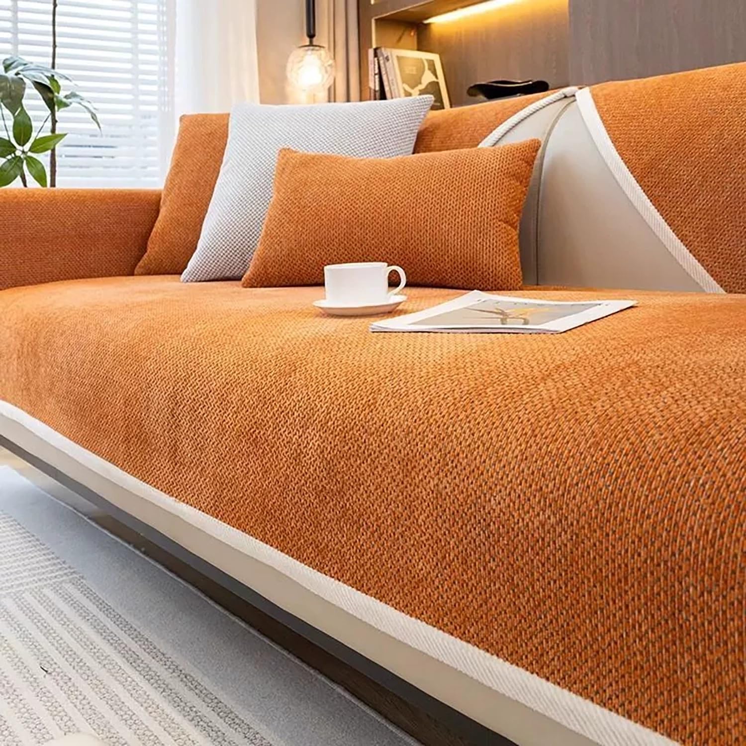 JORTUIO Chenille Sofa Cover,Pet Couch Cover Dogs,Universal Fit 1/2/3/4 Seater L Shape Sectional Sofa Non Slip Furniture Protector, Washable Couch Slipcover for Dogs Pets(Orange,70x120cm)