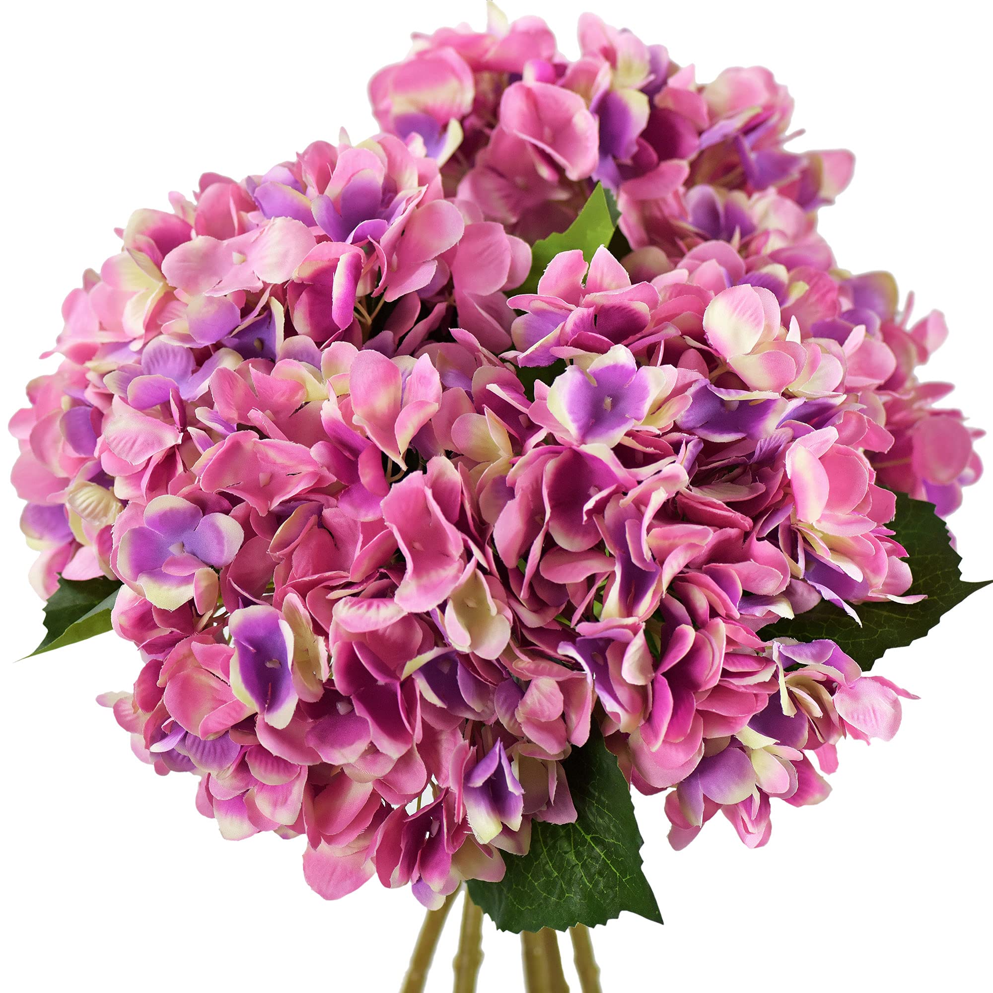 Fiveseasonstuff Magenta Pink 5 Stems Silk Artificial Hydrangea Flowers, ‘’Life-Size’’ Bouquet, Floral Arrangement, Floral Arrangement Decoration 47Cm (Magenta Pink)