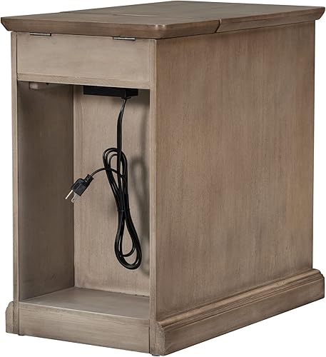 Miniatura 5 de Mesa auxiliar de madera tradicional con estación de carga, moderna silla vintage para sofá, mesa auxiliar con almacenamiento y cajón para sala de