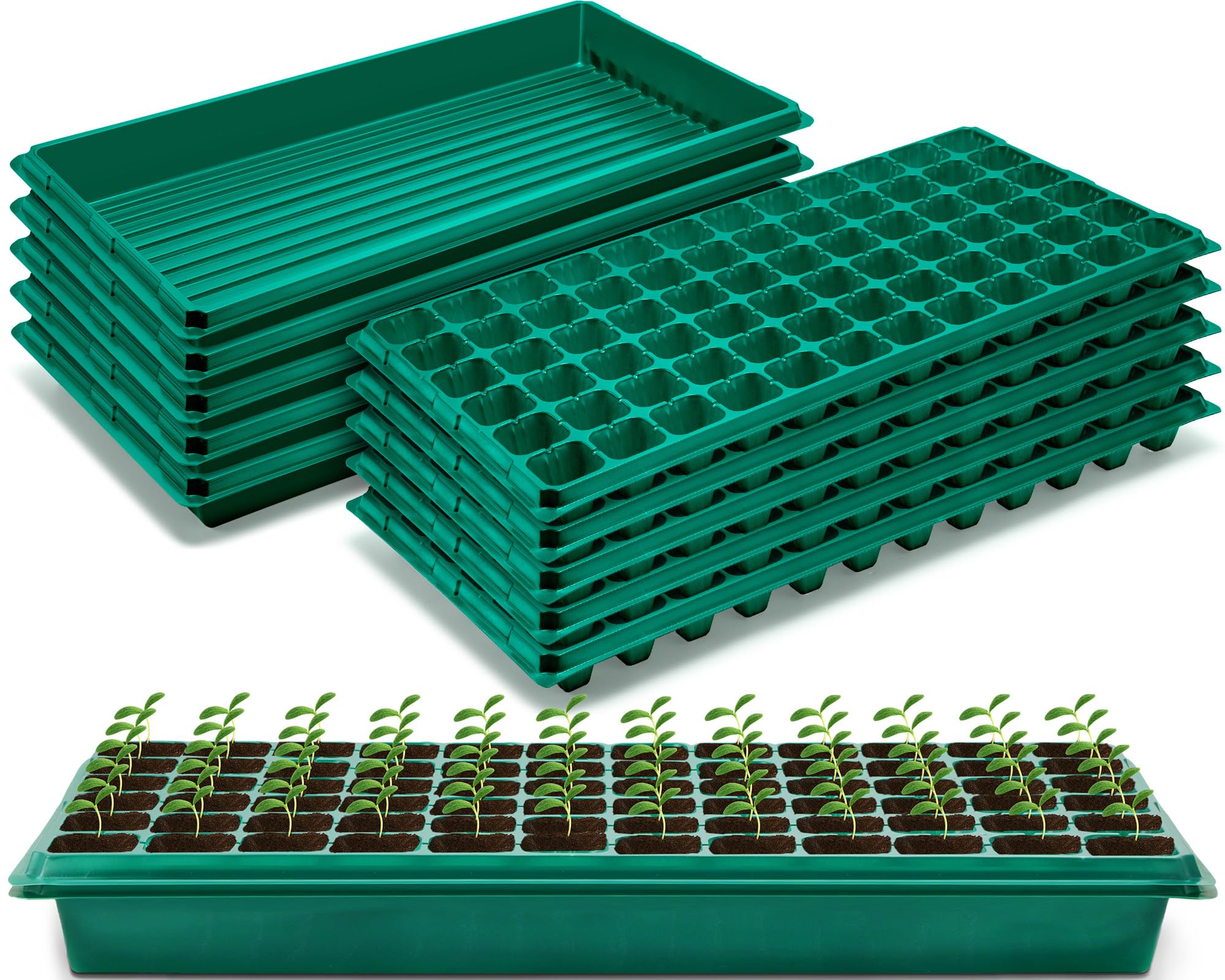5 Sets Seed Starter Kit 72 Cell Seedling Trays and 1020 Trays No Holes Starting Trays Plant Growing Tray for Gardening Germination (Green)