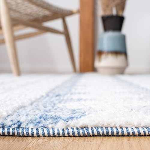 Miniatura 4 de Safavieh Tapete marroquí con borlas, 8 x 10 pies, marfil y azul claro, 0.75 pulgadas de grosor, ideal para zonas de alto tráfico en sala de estar,