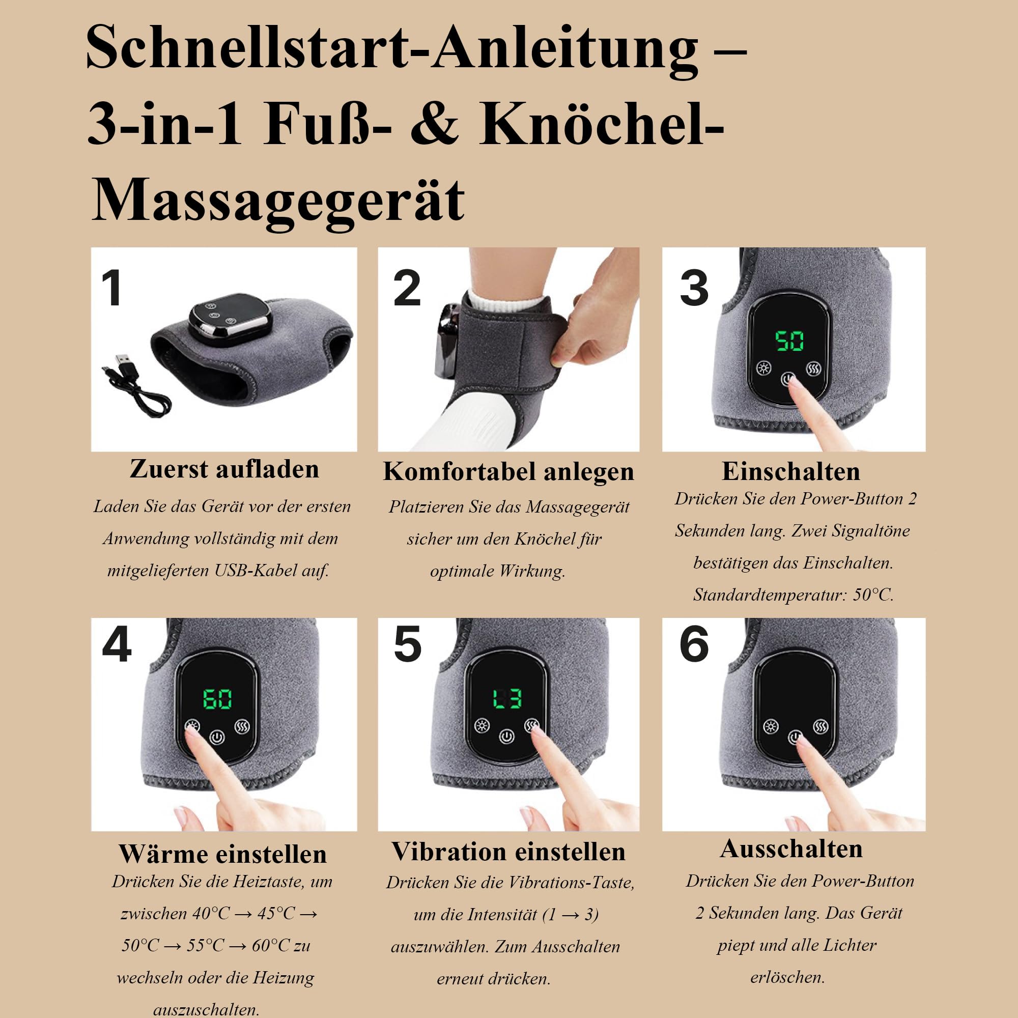 neurocur VitalPulser 3-in-1 Massager Fußmassager Elektrisch – 3 Massage-Modi & 5 Wärmestufen, Tragbar, Kabellos, Perfekt für Zuhause und Unterwegs (Schwarz)