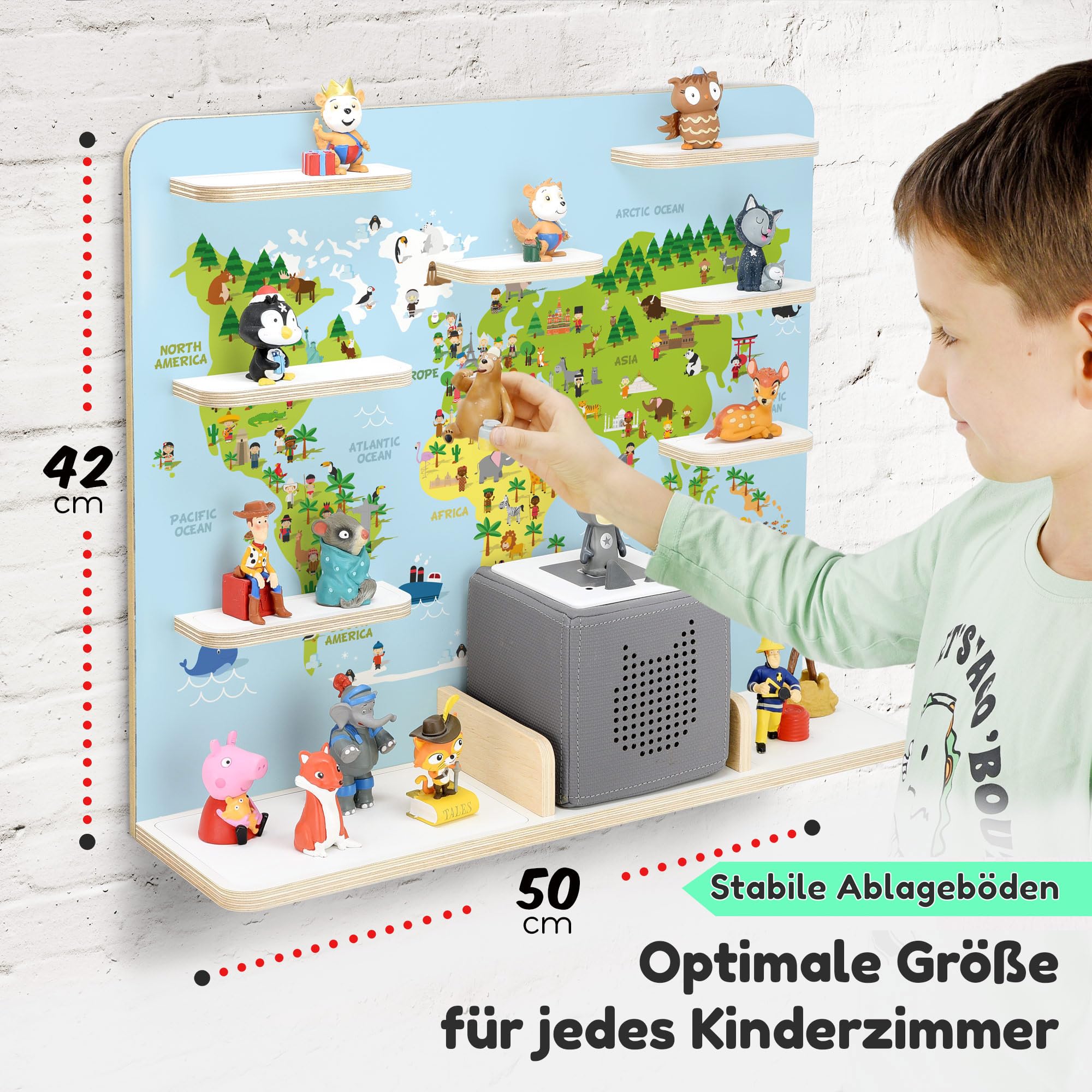 stadtecken Estantería de madera para caja de música I Adecuado para la caja Toniebox y aprox. 50 Tonies I Almacenamiento Tonie perfecto en la habitación de los niños I Para colocar de pie o colgar I