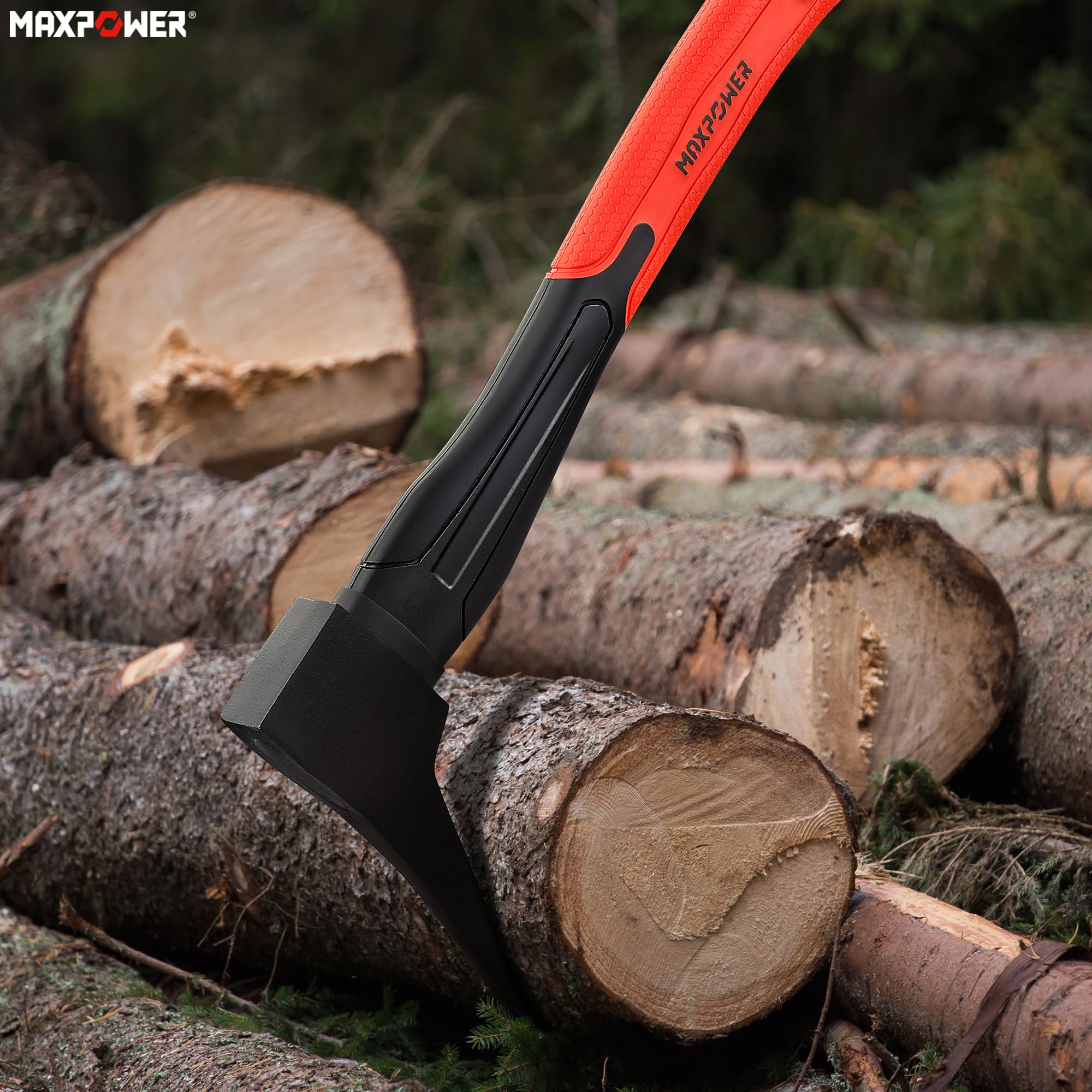 MAXPOWER Sappie Manuale 400 mm Acciaio al Carbonio, Ascia Ergonomica con Impugnatura da Fibra di Vetro e TPR
