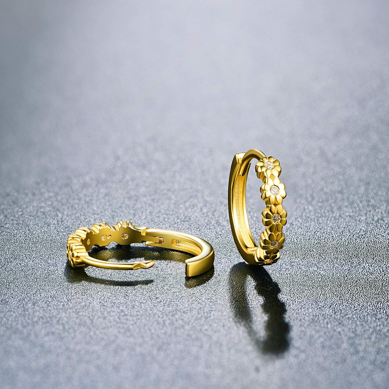 KINGWHYTE Daisy Earrings for Women 925 Sterling Silver Flower Hoop Earrings with Cubic Zirconia Small Huggie Earrings Daisy Jewelery Gifts for Birthday Wedding Graduation Gifts for Her - Image 2