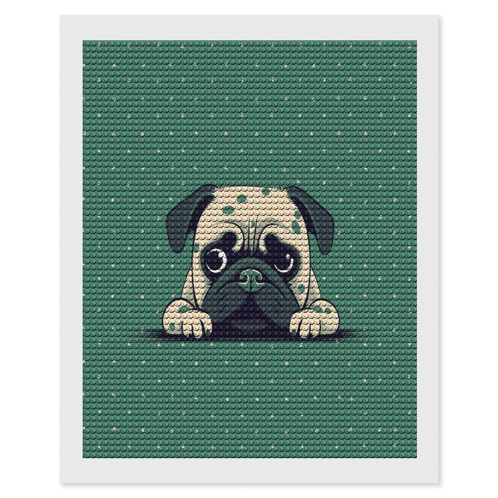 FekiLoot Pug Green Polka Dot Diamond Painting Kits for Beginners DIY Diamond Art Kits for Adults Full Drill Round Diamond Dot Gem Art Painting Fun DIY Crafts for Home Kitchen Wall Decor Gift 16"x20"