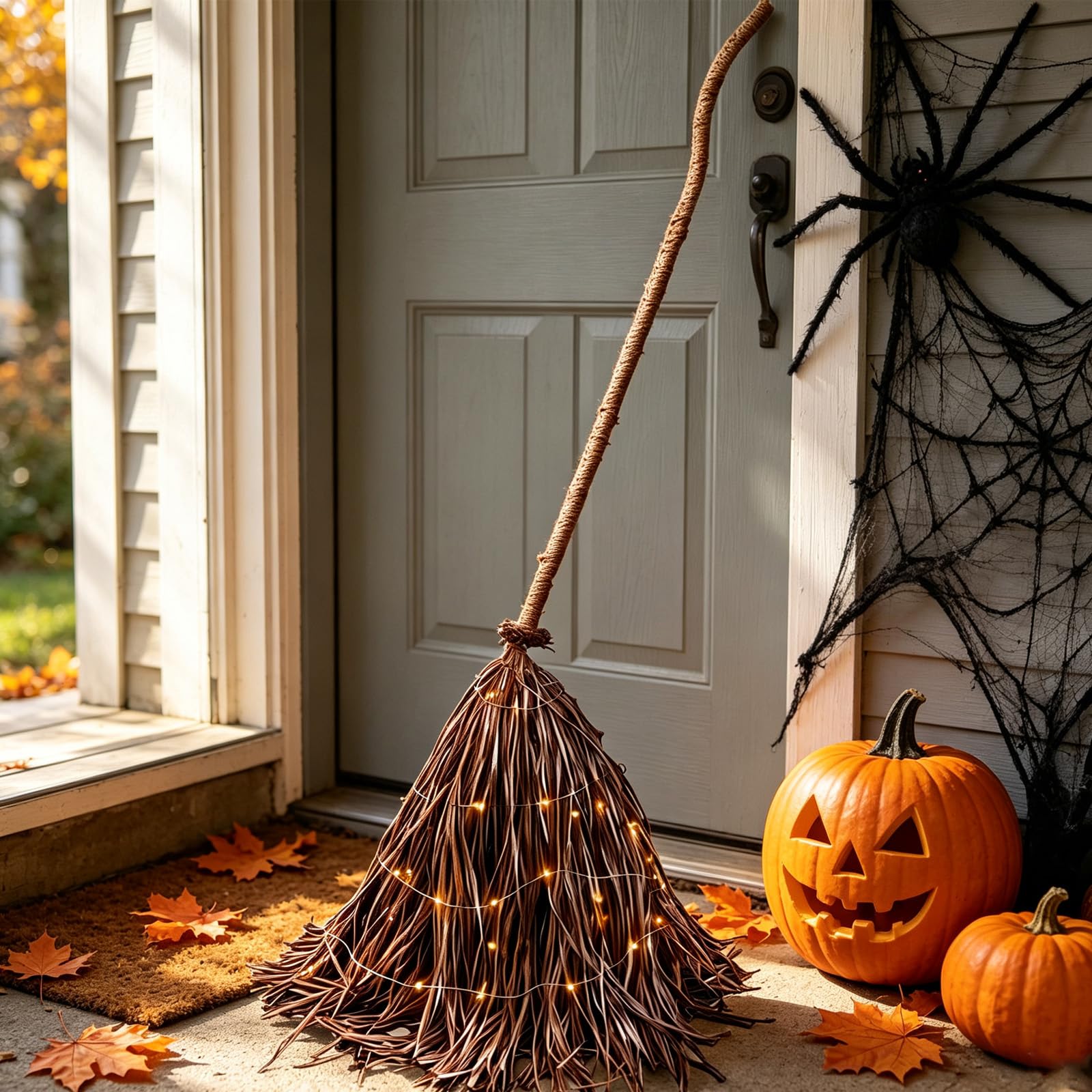 DAZZTIME Balai de Sorcière Lumineux,Décoration d'automne d'halloween 5,5Fuß