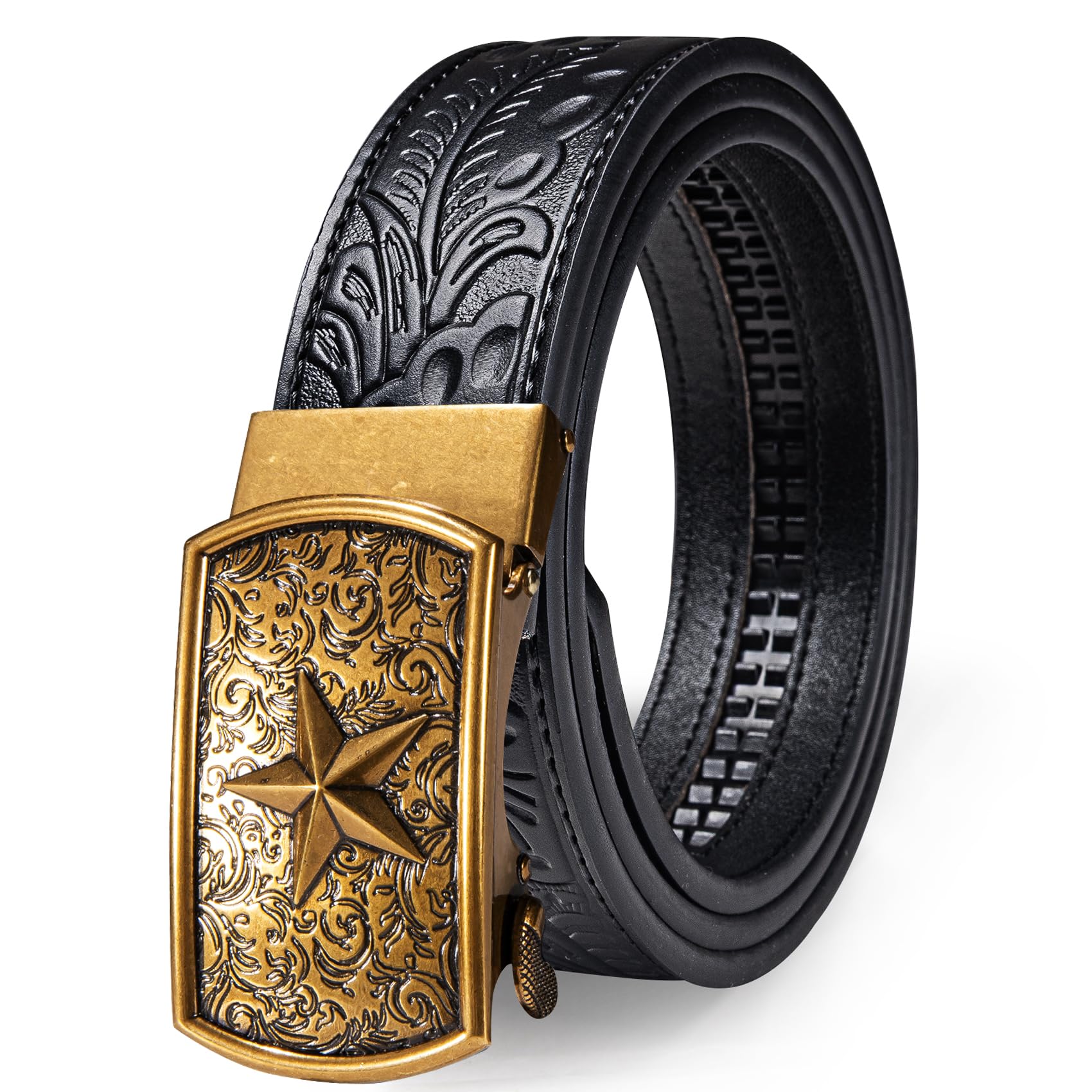 Dubulle Men's Ratchet Belt Gold/Black/Red/Green/Blue/White Automatic Buckle Business Casual Belt Gift - Adjustable Fit