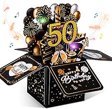 Joyoldelf 50 Geburtstagskarte mit Musik - 50. Geburtstag Pop Up Karte mit Lichtern und interaktiven Kerzen, Geschenk Geburtstagskarten für Frauen und Männer, 3D Grußkarte Geburtstagsgeschenk