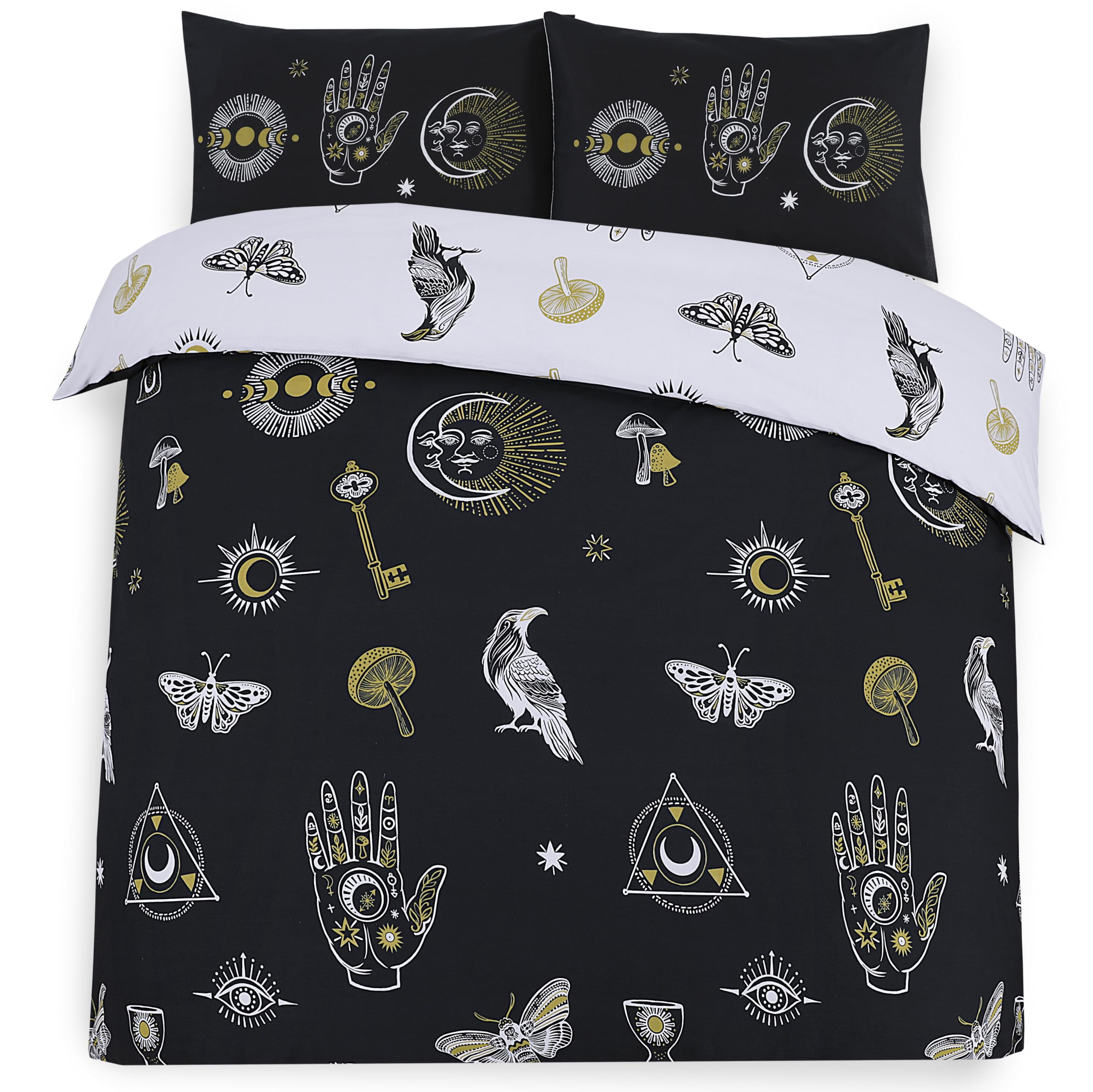 Charlotte Andersen Black Halloween Mystical Gothic Duvet Cover Set – Luxury Polycotton Reversible Bedding – Soft & Reversible Single/Double/King Size – Dark Aesthetic Bedroom Décor (, King (U.k. Standard))