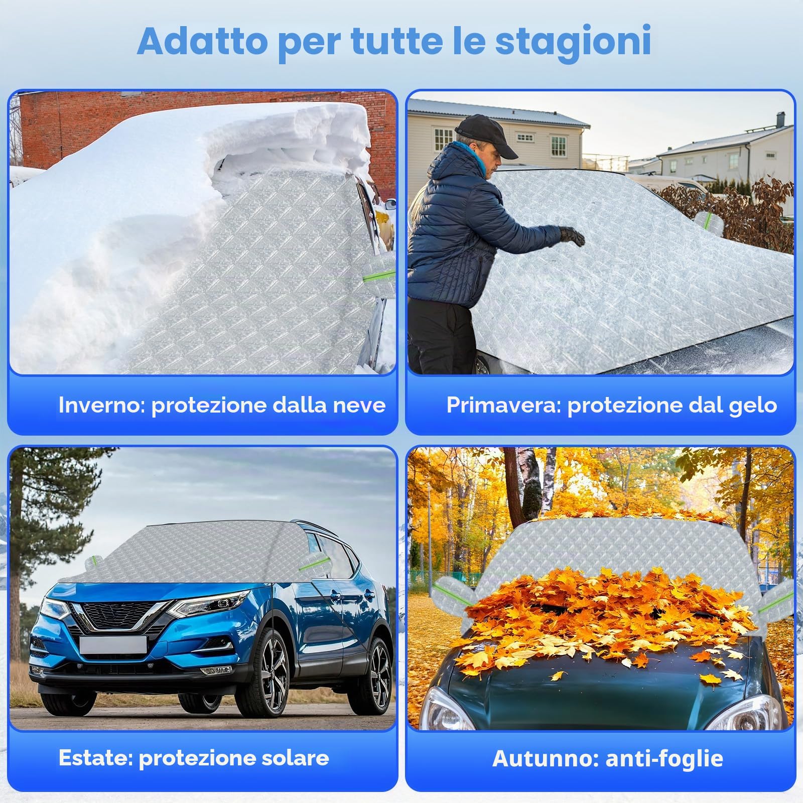 Copriparabrezza Auto Inverno Copri Vetro Auto Ghiaccio Aggiornamento 2025 per Auto Antighiaccio Contro Neve, Ghiaccio, Gelo, Sole UV Adatto la Maggior Parte dei Veicoli 248 * 148cm