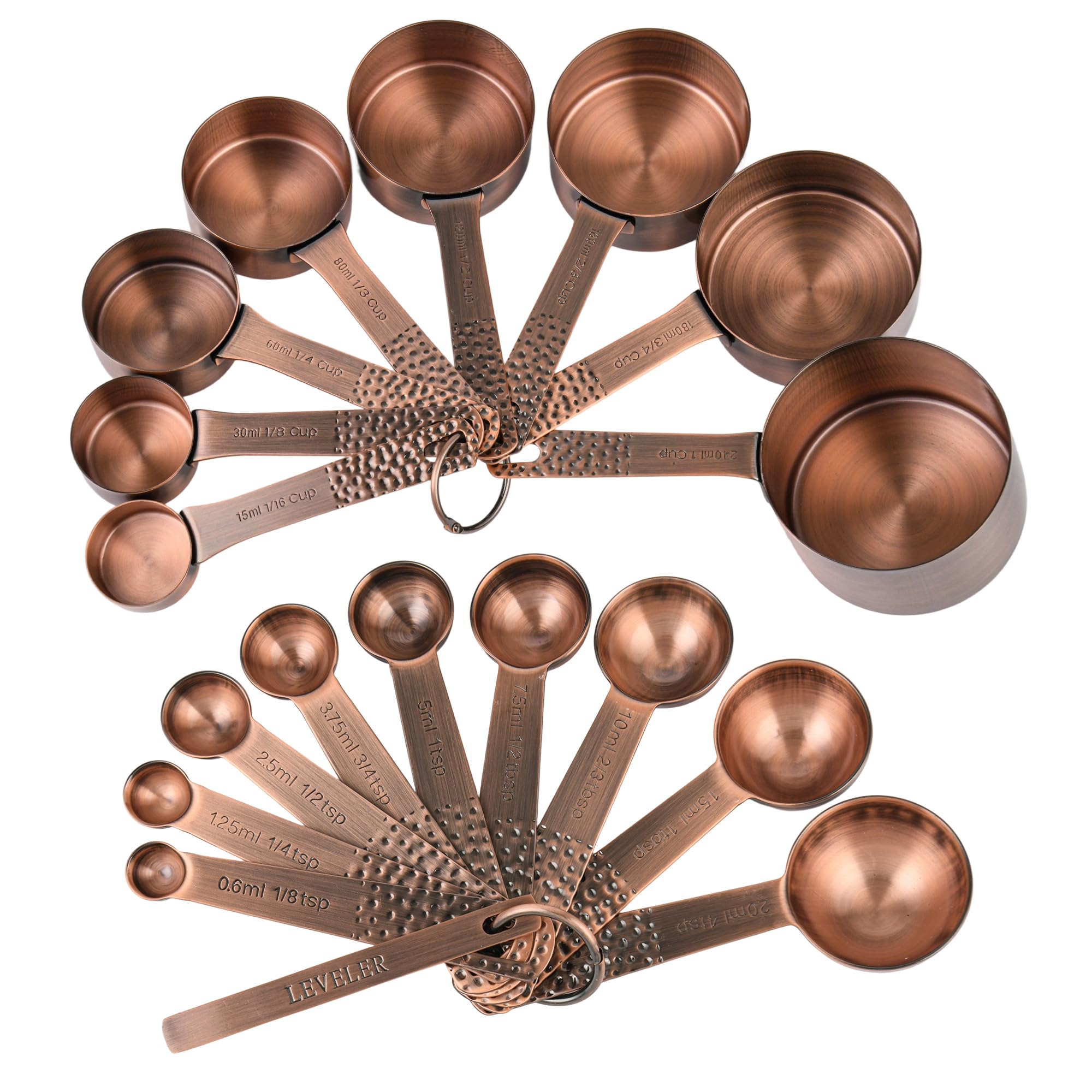 Kupfer-Messbecher und Löffel-Set, Edelstahl-Messbecher, Löffel, Metall, metrisch und US 8 Messbecher, 9 Kicthen Messlöffel & Nivellierer für Backen und Küche