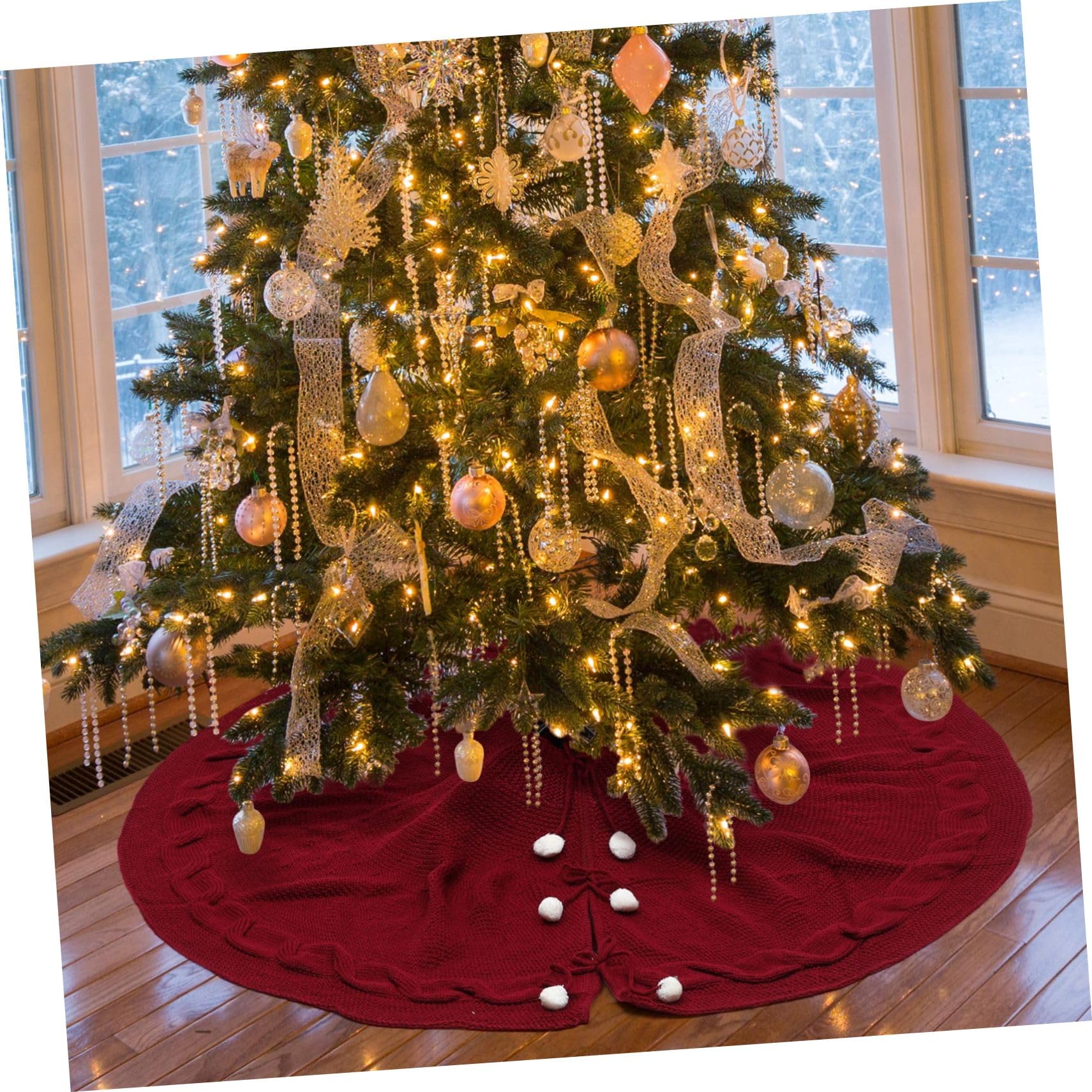 Weihnachtsbaumrock Vliesstoff Stricklook Rot 120cm Durchmesser Weihnachtsbaumschürze Für Festliche Wohn Und Geschäftsräume