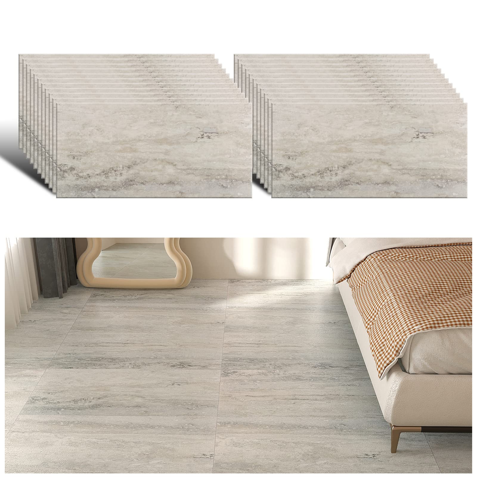 VEELIKE Piastrelle Adesive Pavimento Grigio Adesivi per Piastrelle Impermeabile Piastrelle Cucina Rivestimento Carta da Parati per Cucina Mattonelle Pavimenti in PVC Bagno 1.5mm 24 Pezzi 60cm×30cm