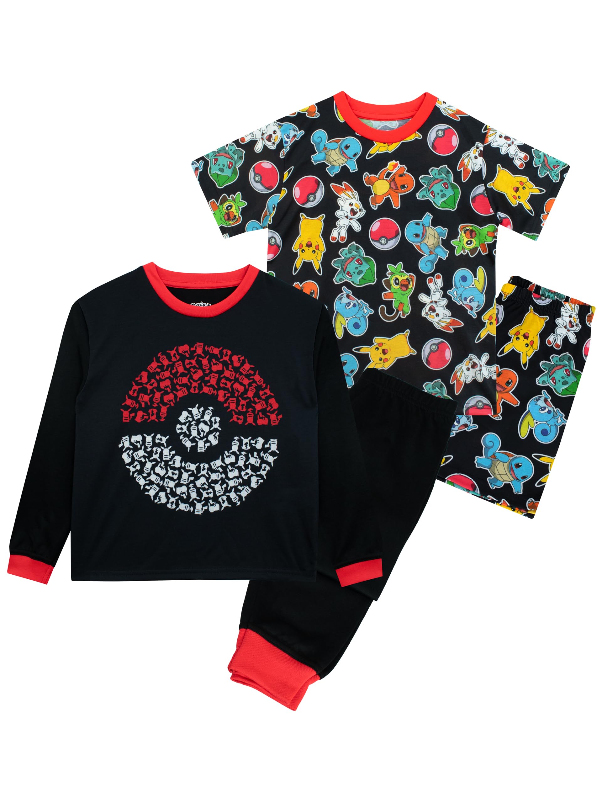 Pokemon 2 Pack Pyjamas Boys Black Polyester Pikachu Pokeball Sleepwear 7-8 Years