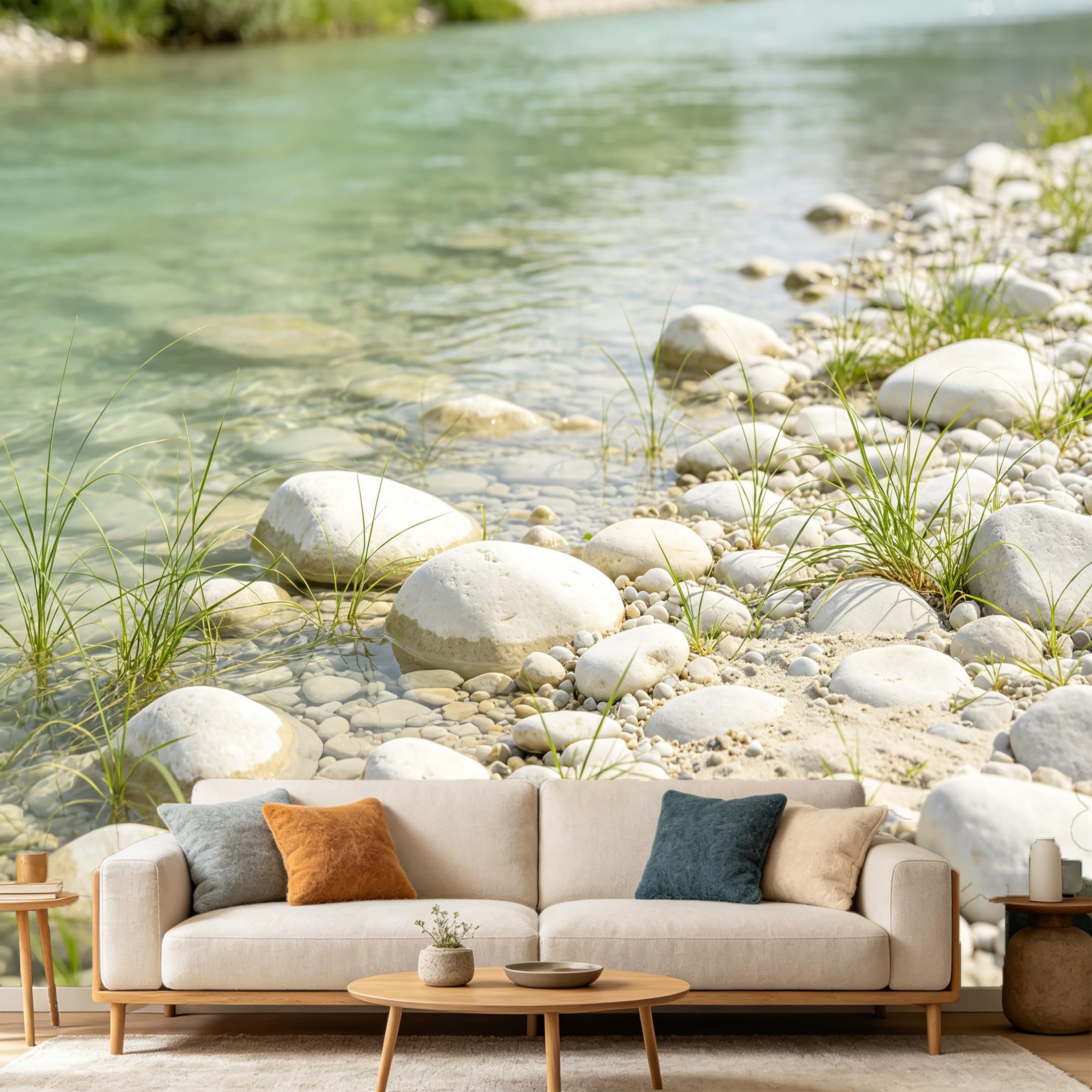 Custom Size Wall Mural Mountain Lake Shore Pebble Stones Zen Landscape SelfAdhesive Art Prints wall Fabric（No PVC） Removable Wallpaper Home Bedroom Decor