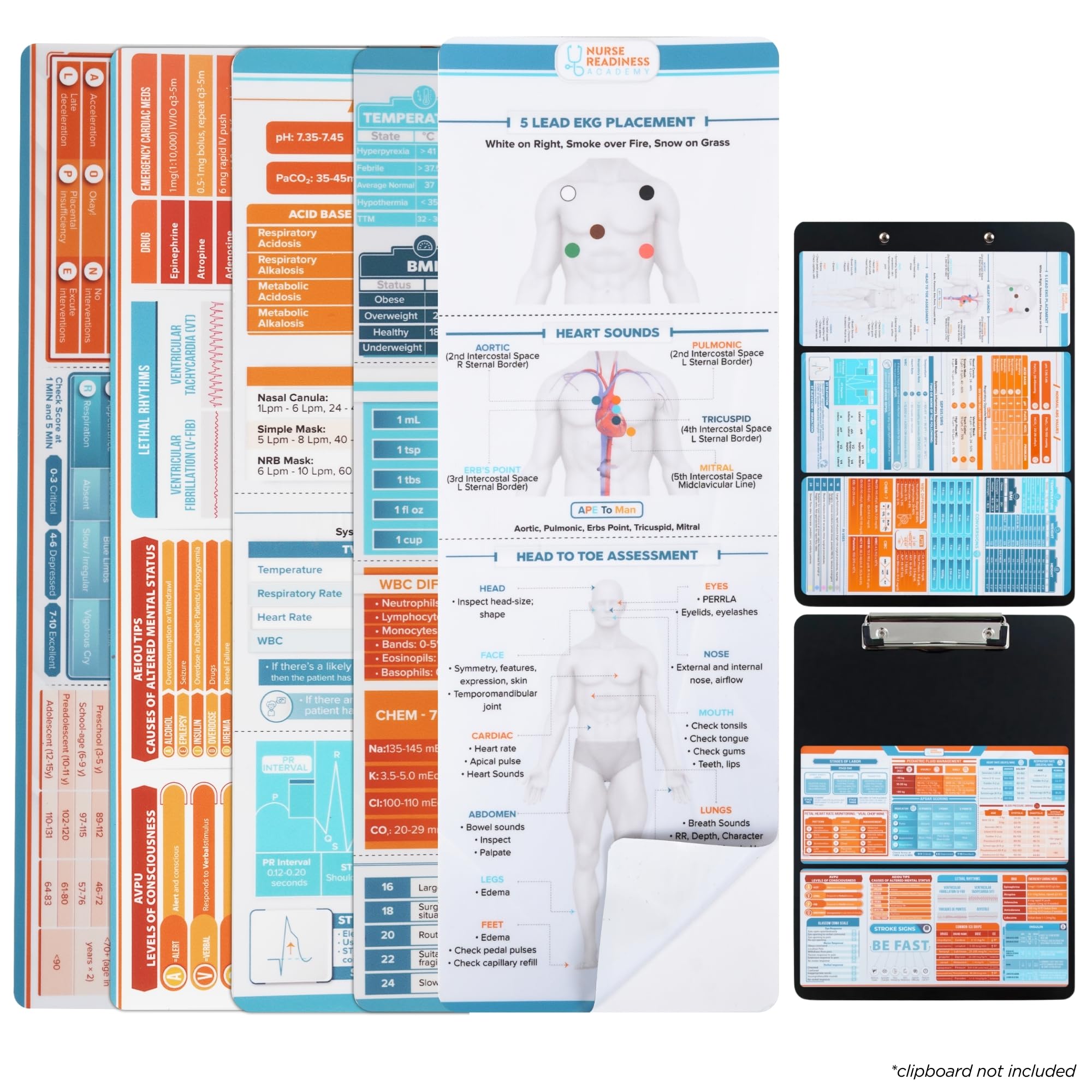 Nursing School Infographic Cheat Sheet Sticker Bundle Upgrade Set for Tri-Fold Clipboard: Boost Confidence in Clinicals with Critical Bonus Reference Material for Nurses and Students
