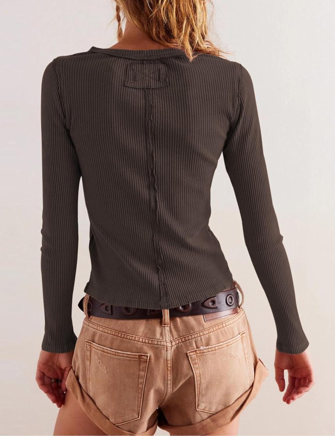 Womens Slim Fitted Cardigan Long Sleeve Y2K Ribbed Tops Button Down Shirts - Image 2