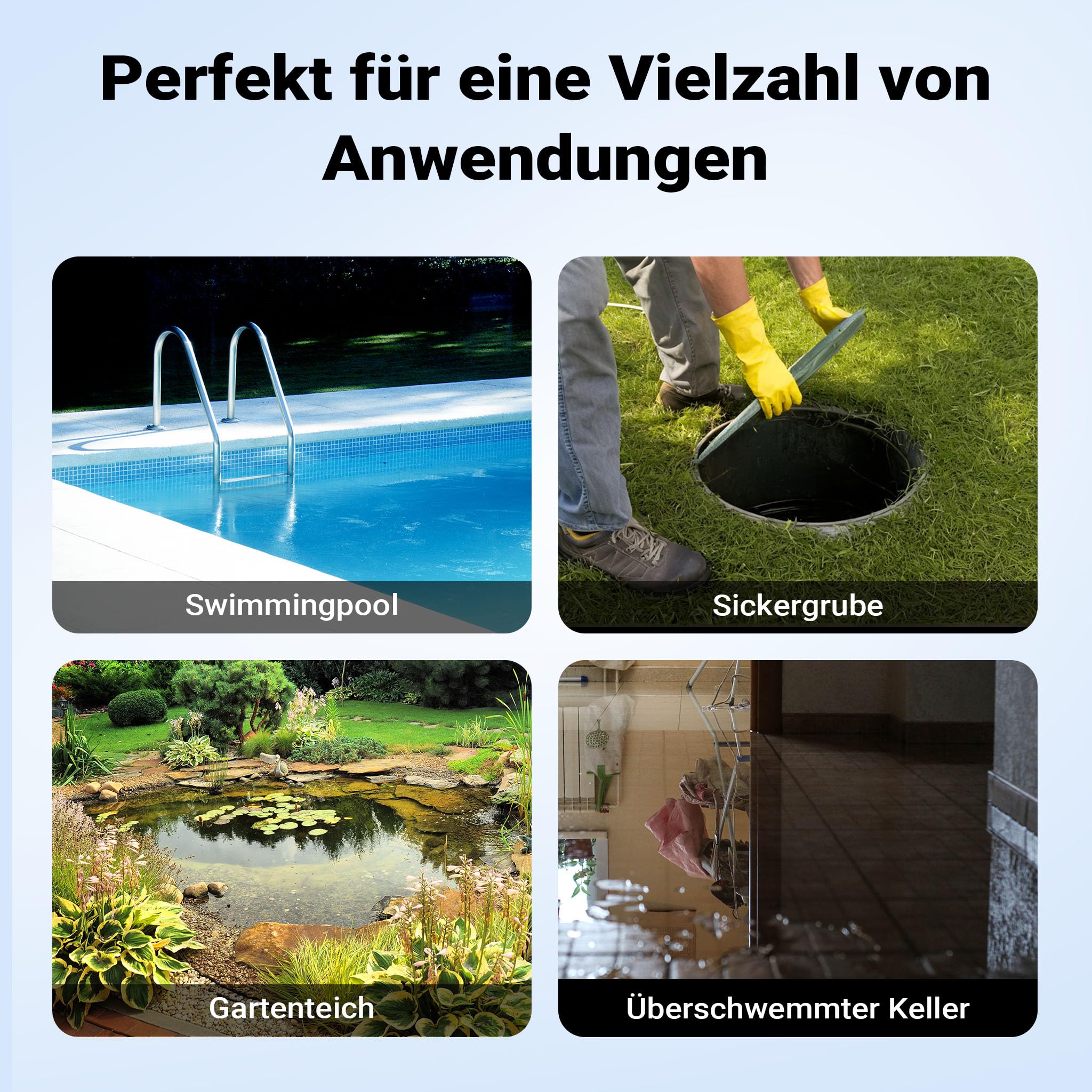 Wiltec 3 in 1 Flachsauger Tauchpumpe 400 W, Schmutzwasserpumpe 8000 l/h, Flachwasserpumpe mit Schwimmer, Flachsaugpumpe für Keller, Garten Wasserpumpe