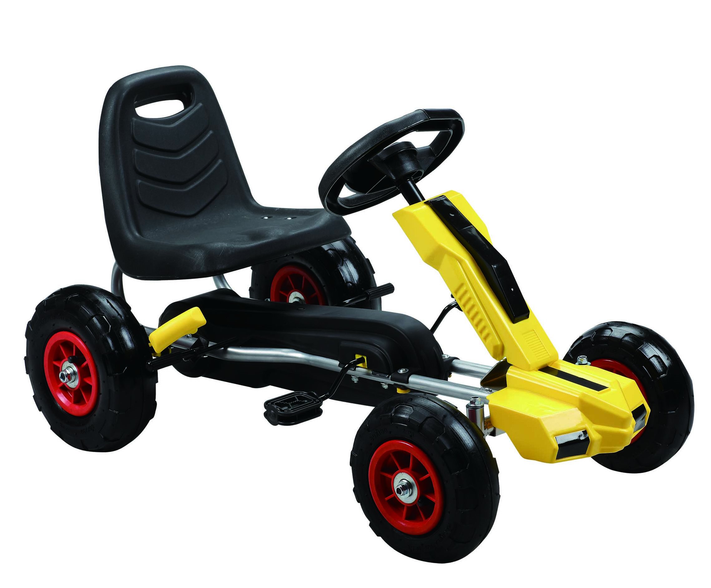 Vroom Rider Power Pedal Go-Kart Ride Ons with Pneumatic Tire, Yellow