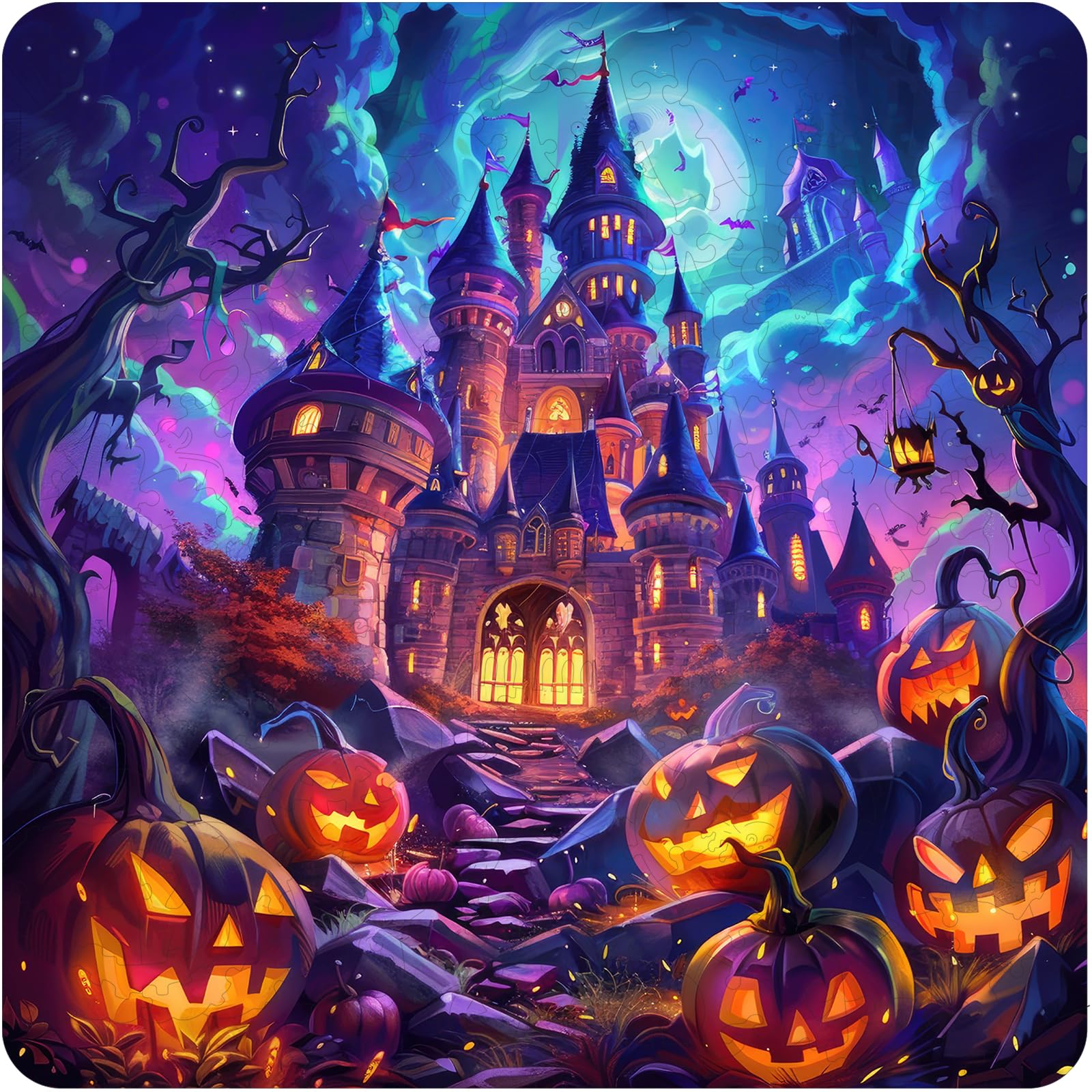 Halloween Puzzles Fall Scary Haunted Mansion Pumpkin Wooden Puzzles, 200 Pieces Halloween Holiday Jigsaw Puzzles for Adults and Kids, Family Games Birthday Gifts 11.2 x 11.2in