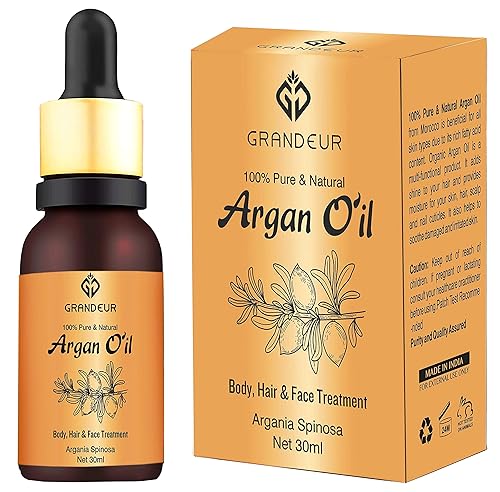 Grandeur Aceite de argán marroquí 100% puro y natural, 1.0 fl oz, para cabello seco y grueso y cuidado de la piel, 1.0 fl oz