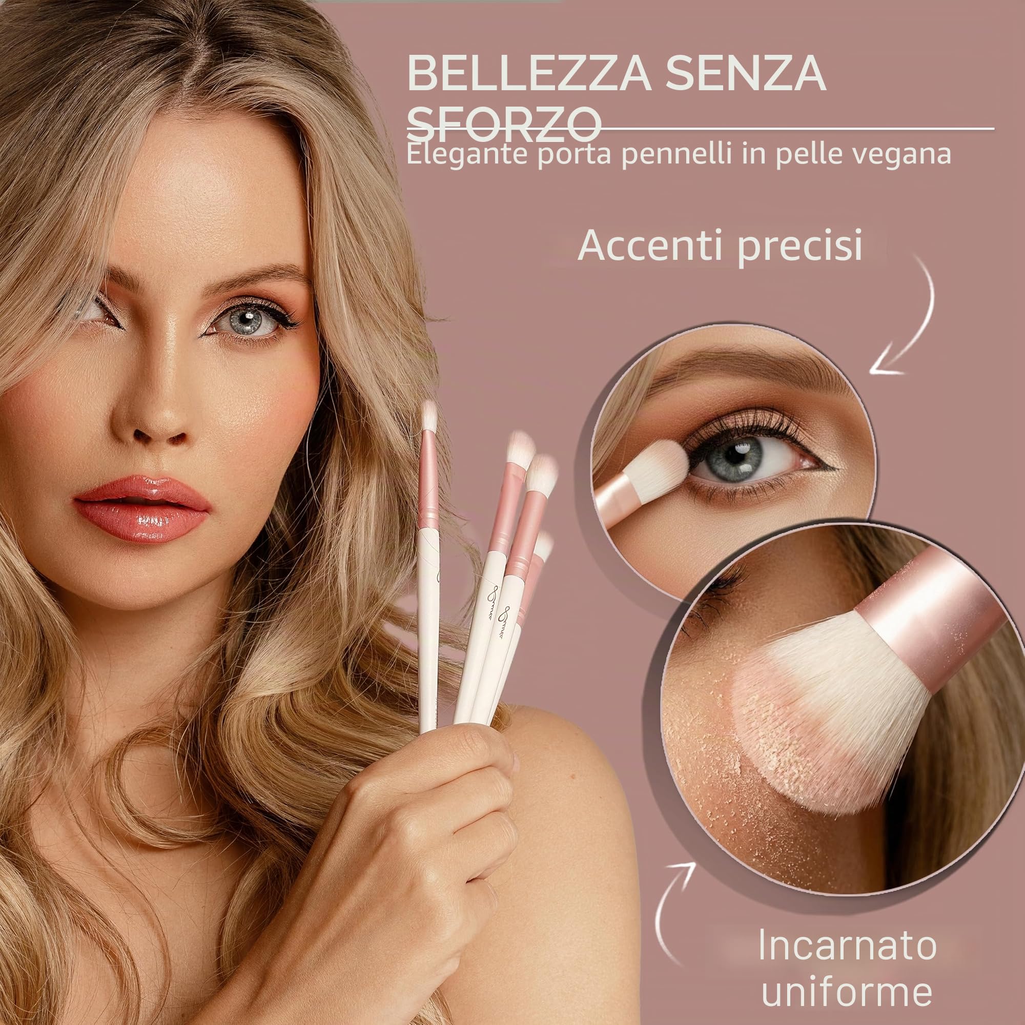 Luvia Cosmetics, Prime Vegan Pro – Candy, 7 Pennelli Da Trucco Con Contenitore Per Pennelli, Spugna E Tappetino Per La Pulizia Dei Pennelli Da Trucco, In Madreperla E Rosa Perla, Colore: Rosa