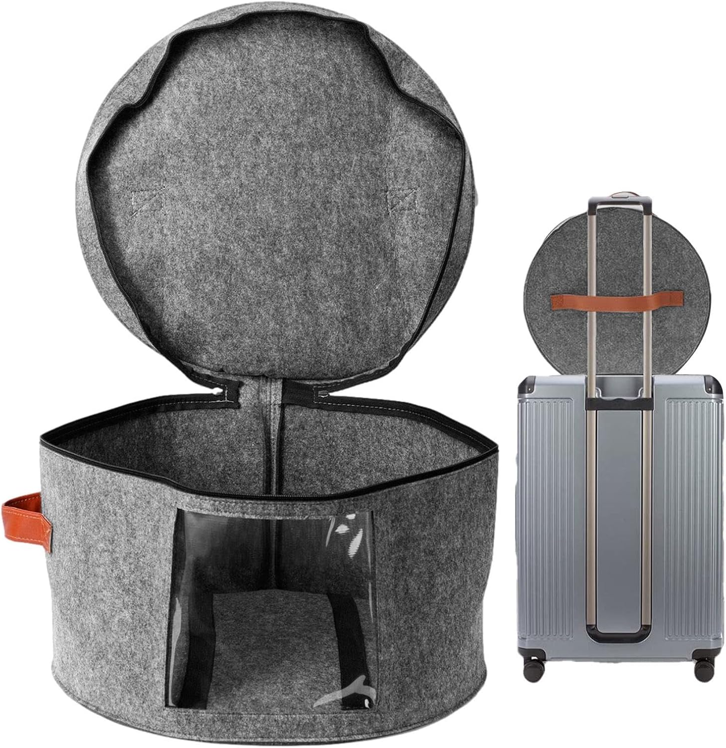 Hat Storage Box,Folding Round Felt Hat Box With Zippers - Storage Bin With Handle Portable Hat Container For Scarves Towels Sheets Gloves Underwear Blankets