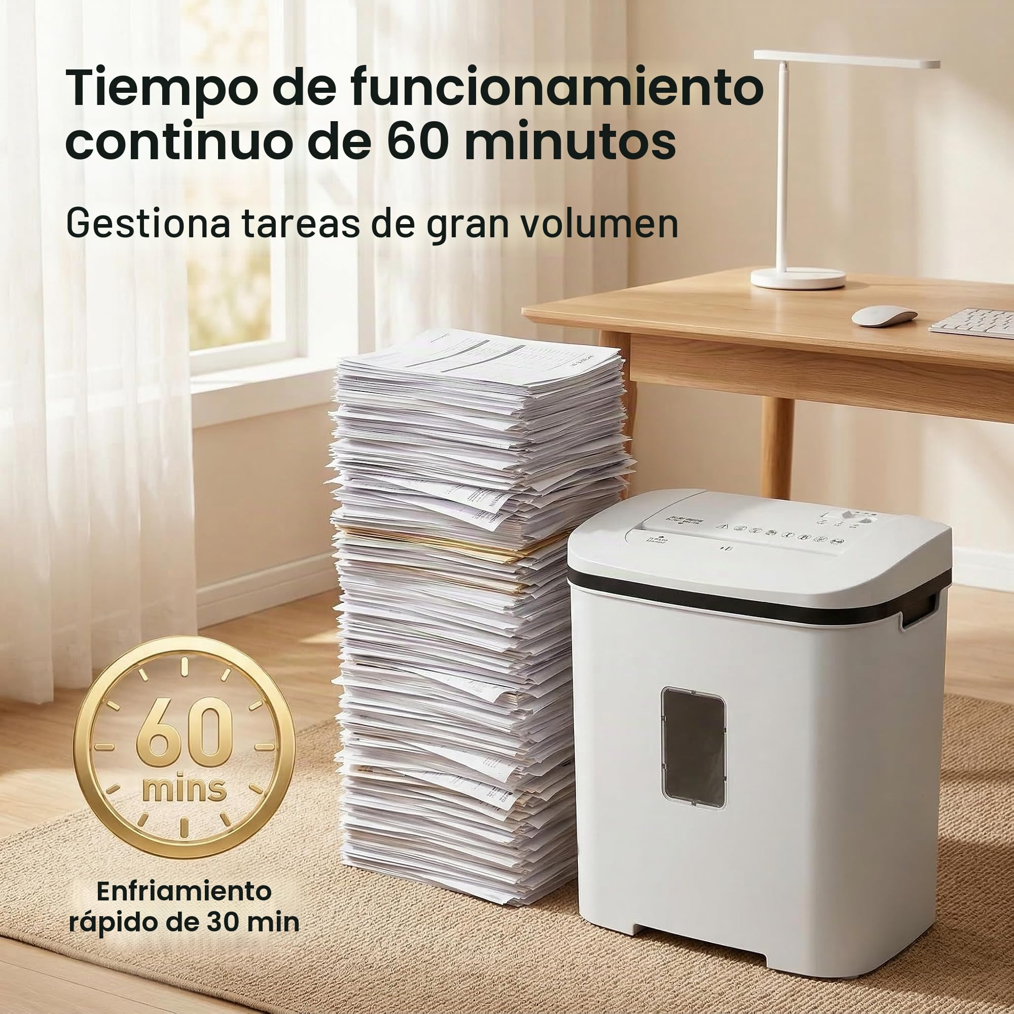 Trituradora de Papel Profesional Oficina: 14 Hojas P-4 60 Minutos Continuos Destruye Tarjetas de Crédito/Documentos/Grapas Papelera 21L Silenciosa para Casa Escuelas Hospitales Empresa
