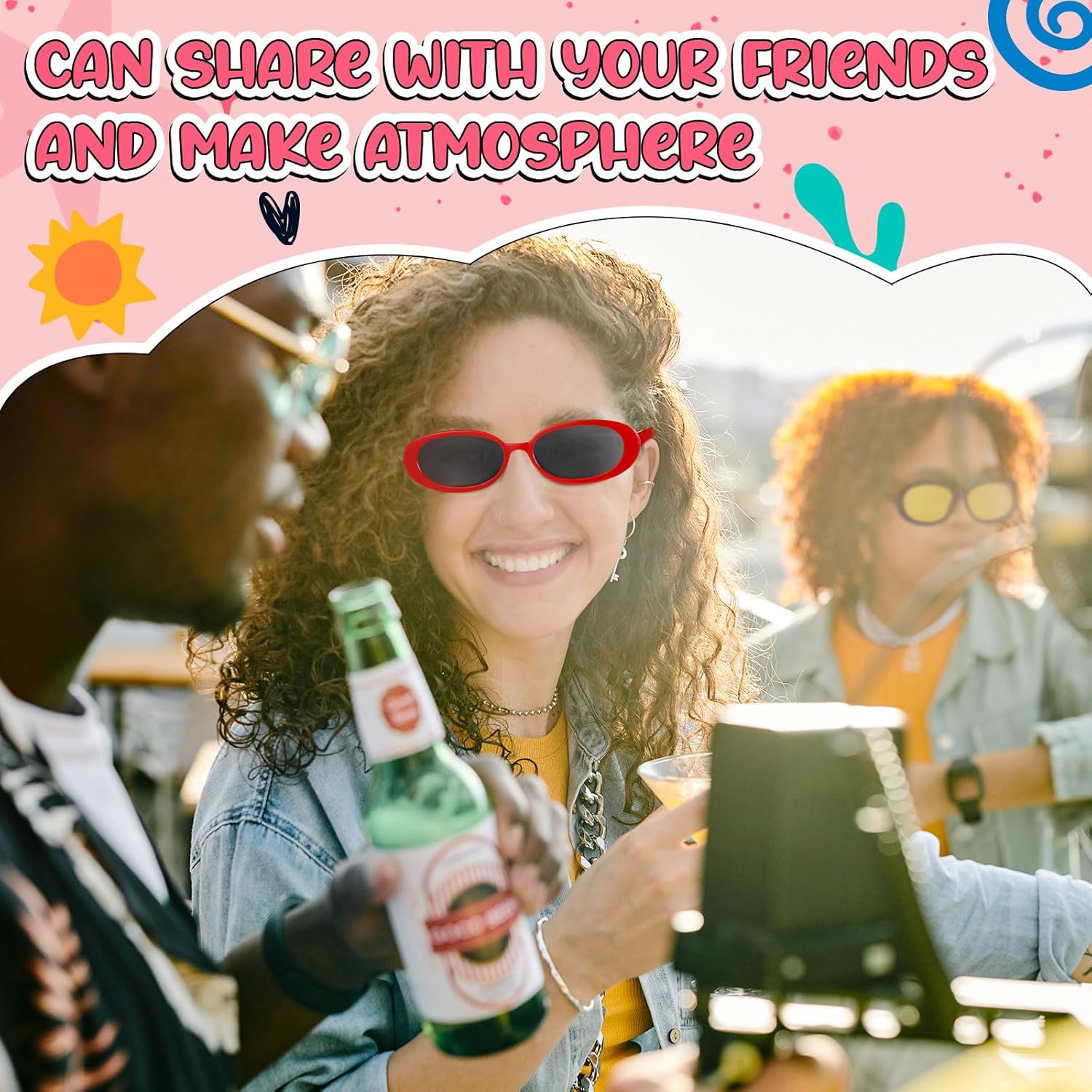 Ecally 36 Pairs Small Retro Rectangle Sunglasses Bulk 90s Vintage Trendy Sunglasses Pack for Women Men(Mixed Color,Round) - Image 4