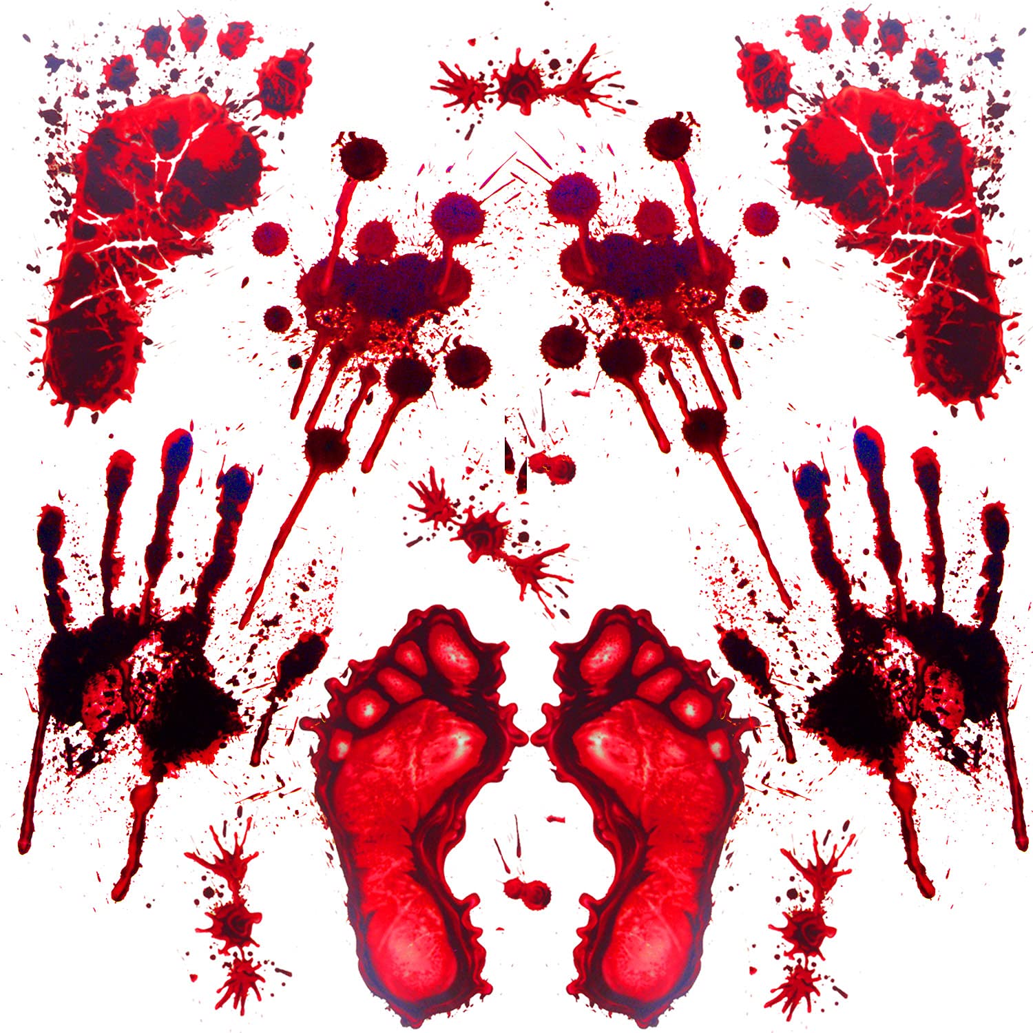 Akh Red Akh® Bloody Hand, Feet And Blood Splatter Stickers Halloween Window Decorations | Creepy Sticker Set | Bloody Wall Window Floor Clings Stickers Spooky Window Stickers For Halloween Party Decorations