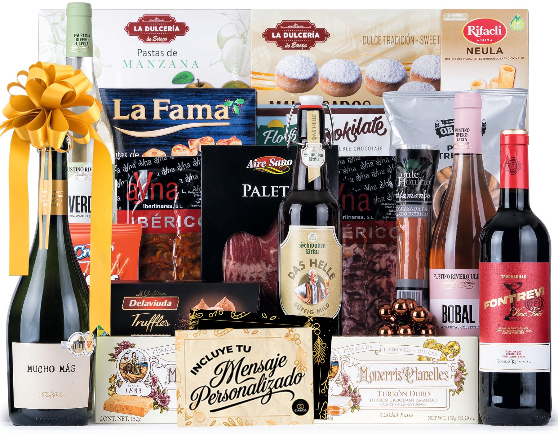 Cesta de Navidad con Ibericos Gourmet 2025 (Lote 207) · Con Espumoso, 3 Vinos, Aperitivos, Turrones, Ibéricos y Dulces · Incluye Tarjeta Personalizable · Regalo Corporativo, Familiar o Personal